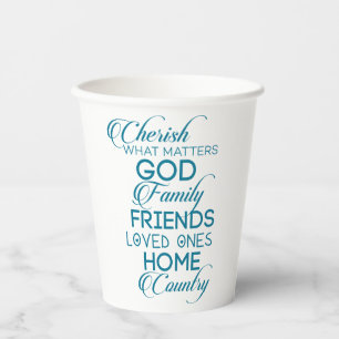 Cherish What Matters Teal Paper Cups