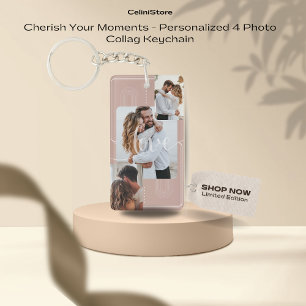Cherish Your Moments - Personalised 4 Photo Collag Key Ring