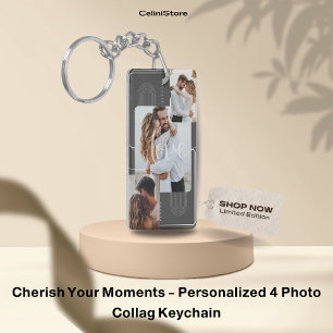 Cherish Your Moments - Personalised 4 Photo Collag Key Ring