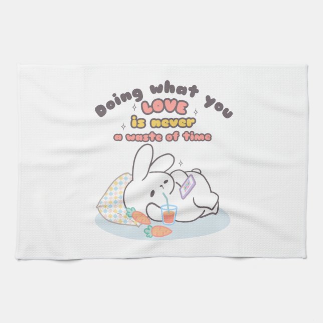 Cherish Your Passions - A Cosy Bunny's Reminder Tea Towel (Horizontal)