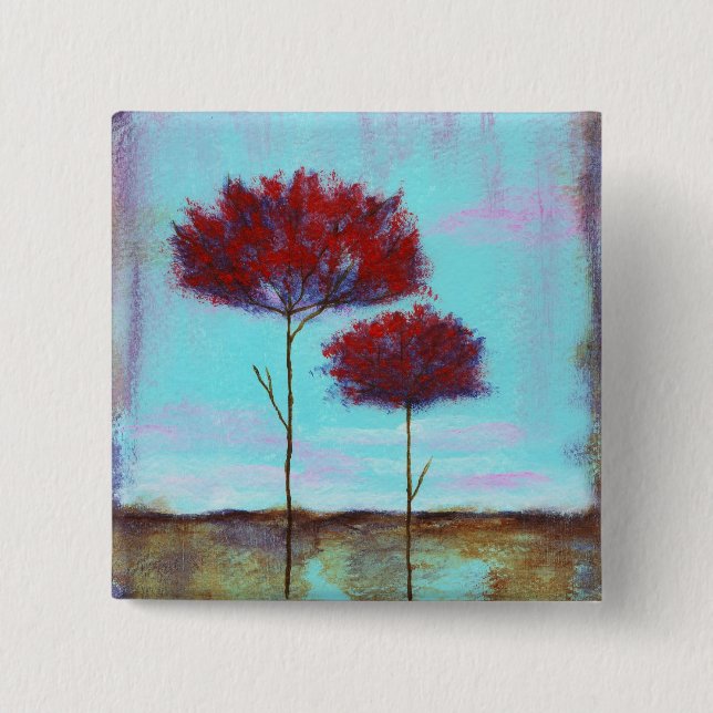 Cherished, Abstract Art Landscape Red Trees 15 Cm Square Badge (Front)