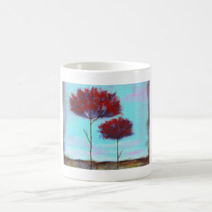 Cherished, Abstract Art Landscape Red Trees Coffee Mug