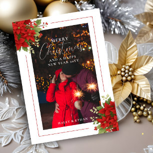 Cherished  Floral Christmas Poinsettias Bouquets  Holiday Card