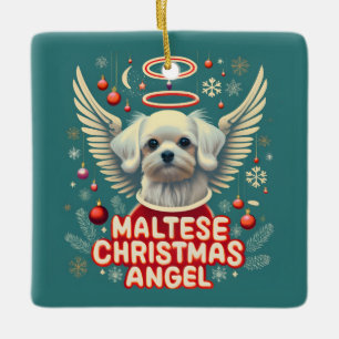 Cherished Holiday Charm Maltese Christmas Angel Ceramic Ornament