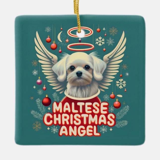Cherished Holiday Charm Maltese Christmas Angel Ceramic Ornament (Front)
