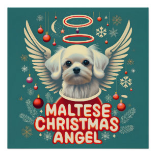 Cherished Holiday Charm Maltese Christmas Angel Poster