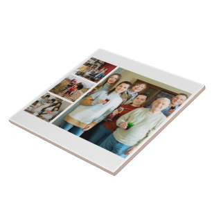 Cherished Memories: Customizable 4 Photo Collage Ceramic Tile