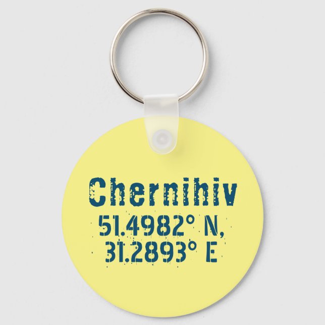 Chernihiv Ukraine Latitude & Longitude Distressed  Key Ring (Front)