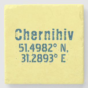 Chernihiv Ukraine Latitude & Longitude Distressed Stone Coaster