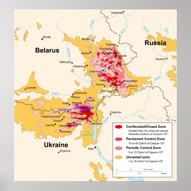 Chernobyl Radiation Map from CIA Handbook Poster (Front)