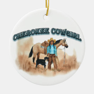 Cherokee Cowgirl Ceramic Ornament