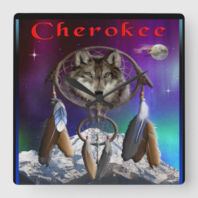 Cherokee Indian Square Wall Clock (Front)