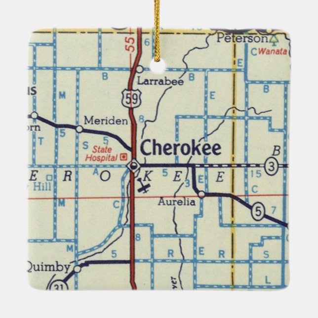 Cherokee Iowa Vintage Map Ceramic Ornament (Back)
