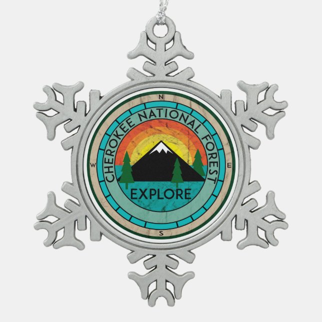 Cherokee National Forest Tennessee Snowflake Pewter Christmas Ornament (Front)