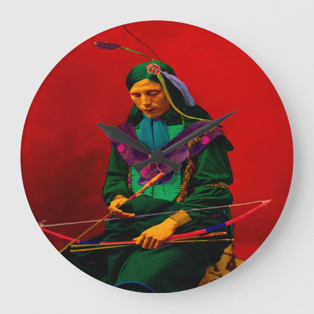 Cherokee Native American Pop Art Large Clock (Front)