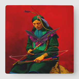 Cherokee Native American Pop Art Square Wall Clock