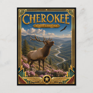 Cherokee North Carolina Vintage Art Deco Golden Postcard