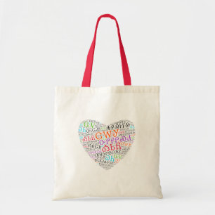 Cherokee Syllabary Multi-Colour Heart Cloud Tote