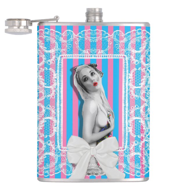Cherrie Sweetshop Retro Pinup Girl Hip Flask (Opened)