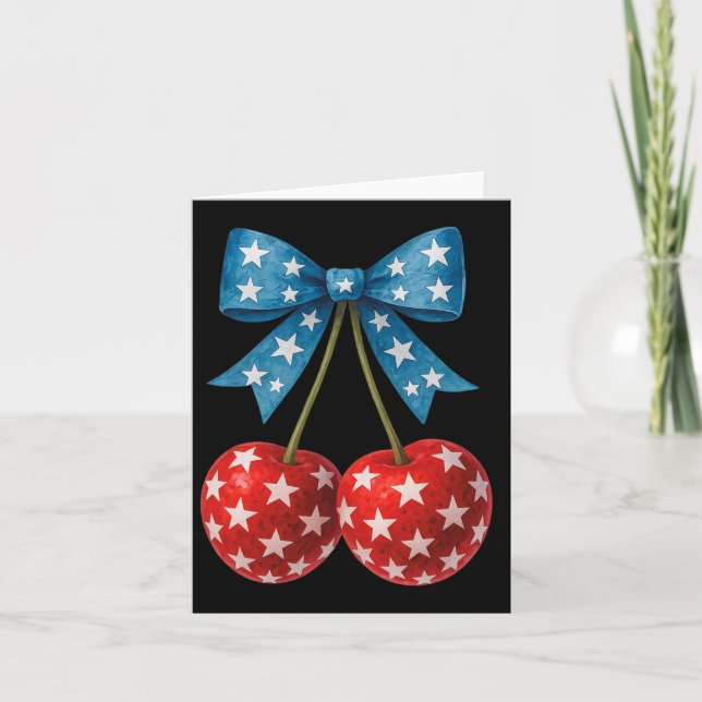 Cherries American Flag Coquette Bow Cherry 4th Of  Card (Front)