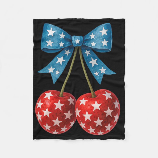 Cherries American Flag Coquette Bow Cherry 4th Of  Fleece Blanket (Front)