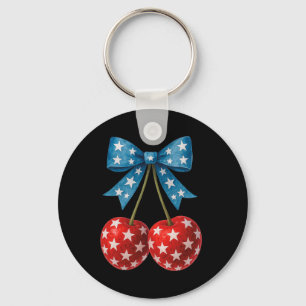 Cherries American Flag Coquette Bow Cherry 4th Of  Key Ring