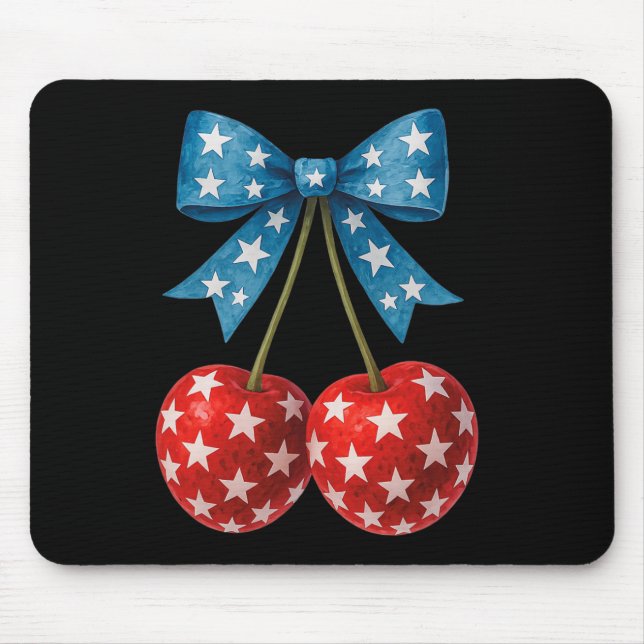 Cherries American Flag Coquette Bow Cherry 4th Of  Mouse Pad (Front)