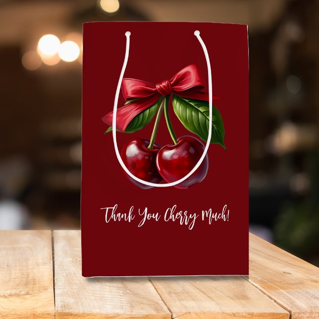 Cherries and a Bow-Thank you Cherry Much Medium Gift Bag (Cherry Red Cherries with a Bow Gift Bag Thank you Cherry Much)