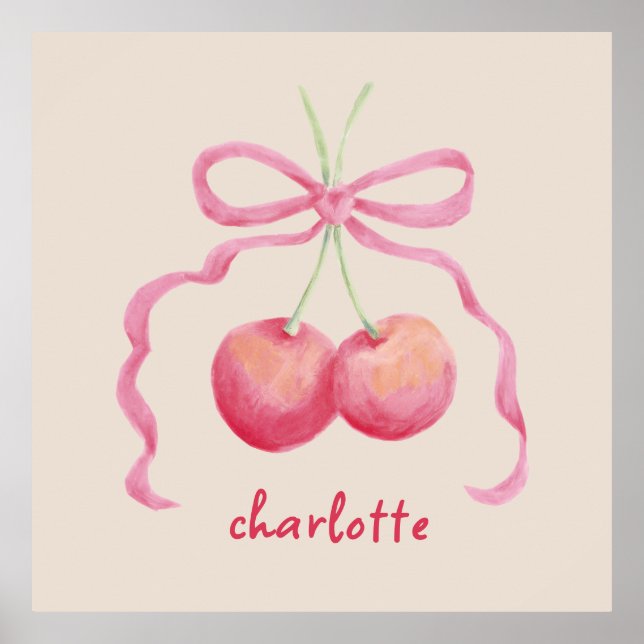 Cherries and bow children's customised art poster (Front)