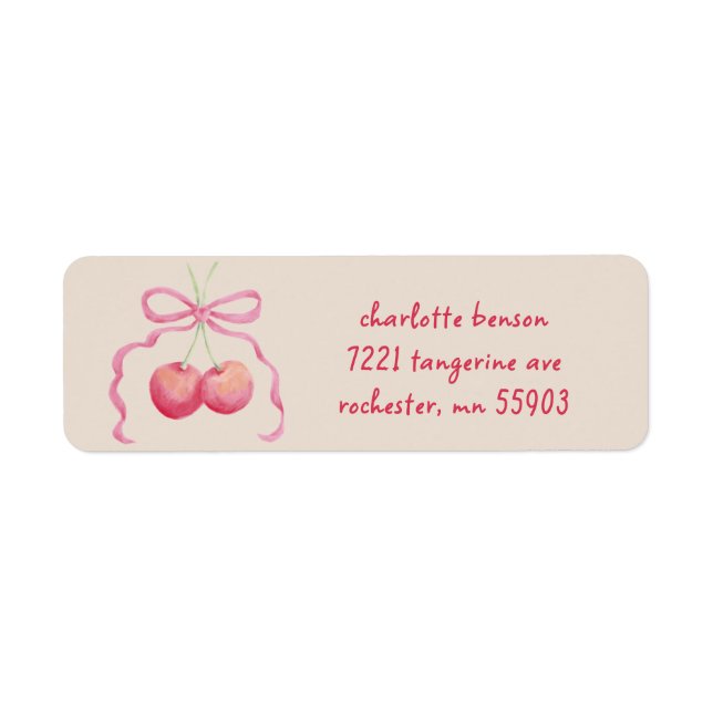 Cherries and bow children's customized  return address label (Front)