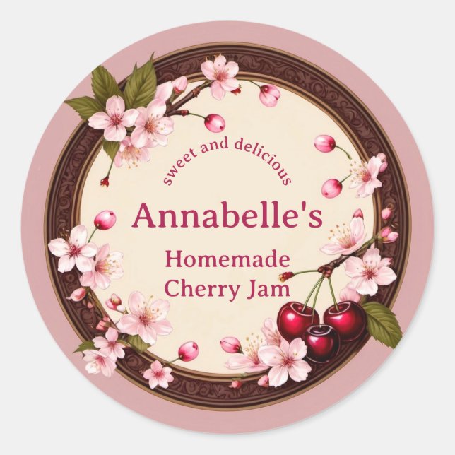 Cherries and Cherry Blossom Jam Label Personalise (Front)