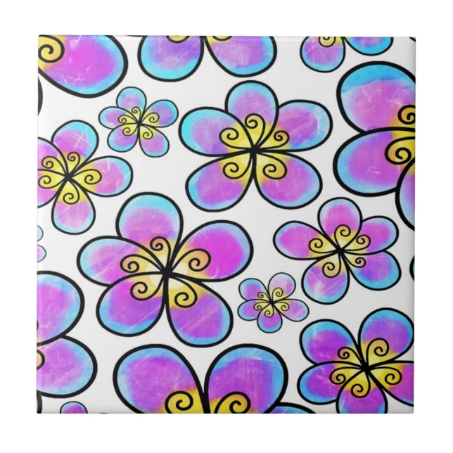 Cherries And Flowers Seamless Pattern Ceramic Tile (Front)