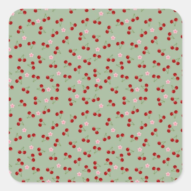 Cherries And Flowers Square Sticker (Front)