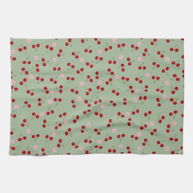 Cherries And Flowers Tea Towel (Horizontal)