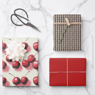 Cherries and Gingham Wrapping Paper Sheet