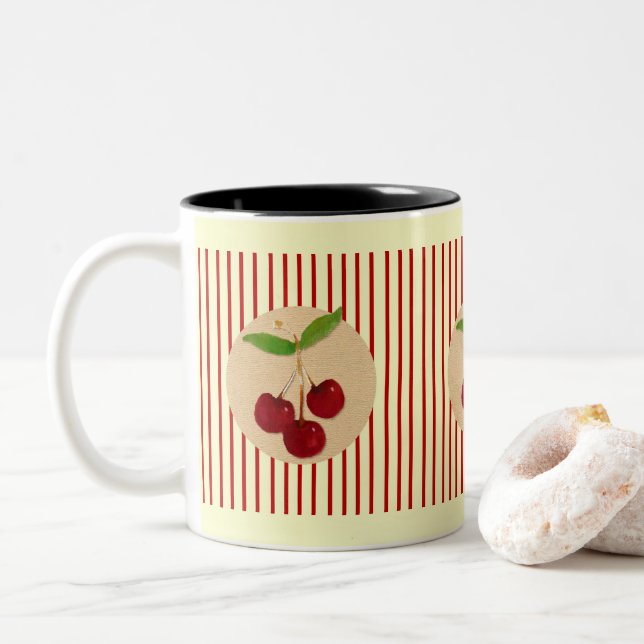 Cherries and Stripes Mug (With Donut)