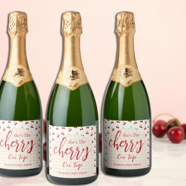 Cherries Baby Shower Sparkling Wine Label (Creator Uploaded)