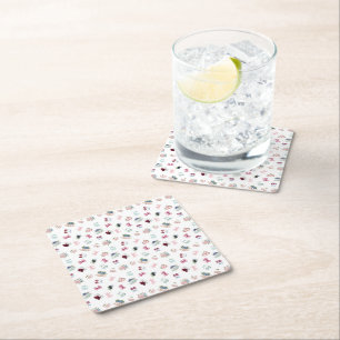 Cherries, berries and bows! square paper coaster