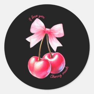 Cherries Bow, Valentines Retro I Love You Cherry M Classic Round Sticker