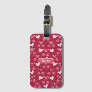 Cherries Bows Hearts red and Pink Luggage Tag
