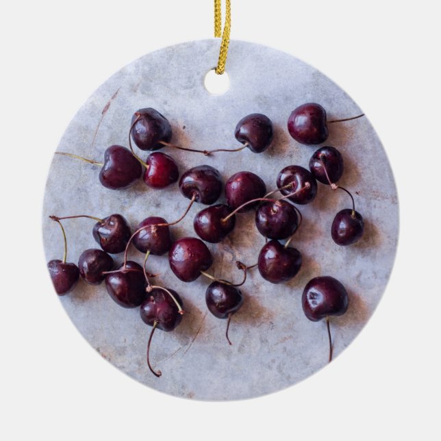 Cherries Ceramic Ornament (Front)