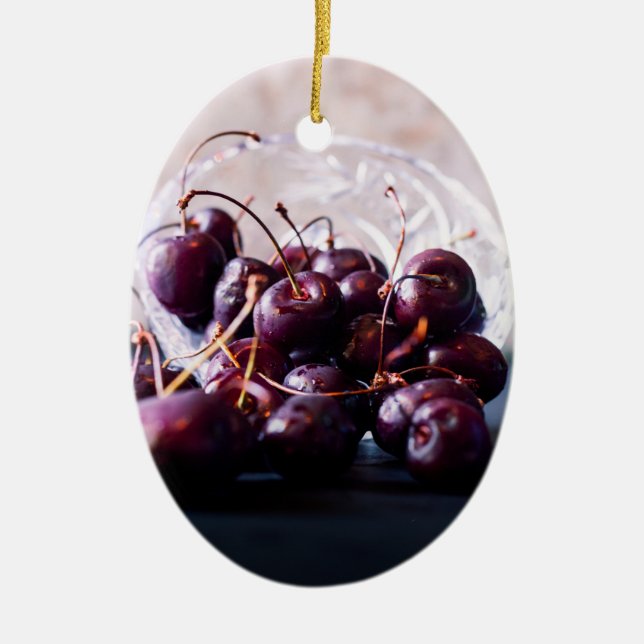 Cherries Ceramic Ornament (Front)