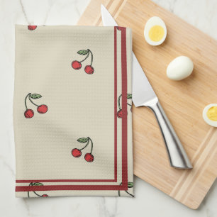 Cherries Elegant BOHO Red Cherry Border Tea Towel