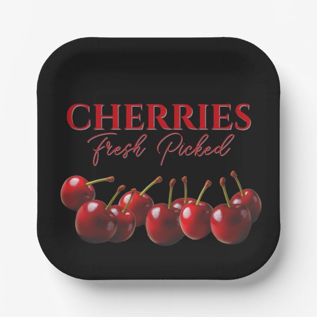 Cherries fresh picked  paper plate (Front)