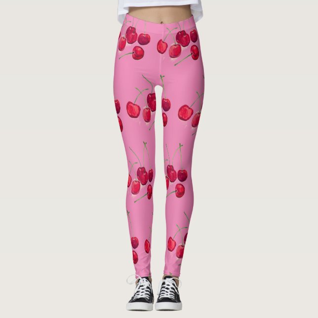 Cherries fruit natural sweet delicious retro  leggings (Front)