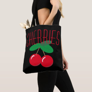 Cherries Fruit Red Black Tote Bag