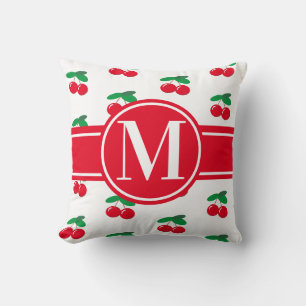 Cherries Fruit Red Pattern Monogram White Cushion