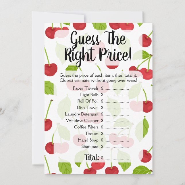 Cherries Guess The Price Bridal Shower Game Cherry Invitation (Front)