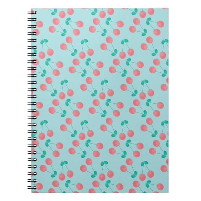 Cherries Hand Painted Watercolor Pink Teal      Notebook (Front)