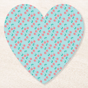 Cherries Hand Painted Watercolor Pink Teal Paper Coaster